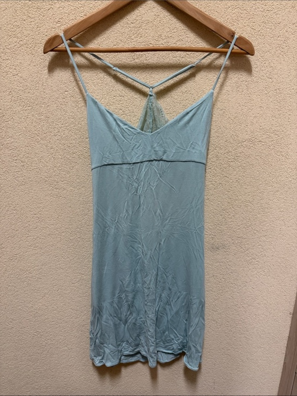 Victoria's Secret Light Aqua Blue Lace-Trim Modal Slip size S #003